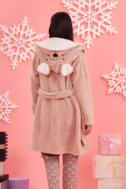 Vizon Teddy Bear Pattern Welsoft Tek Sabahlık - Thumbnail