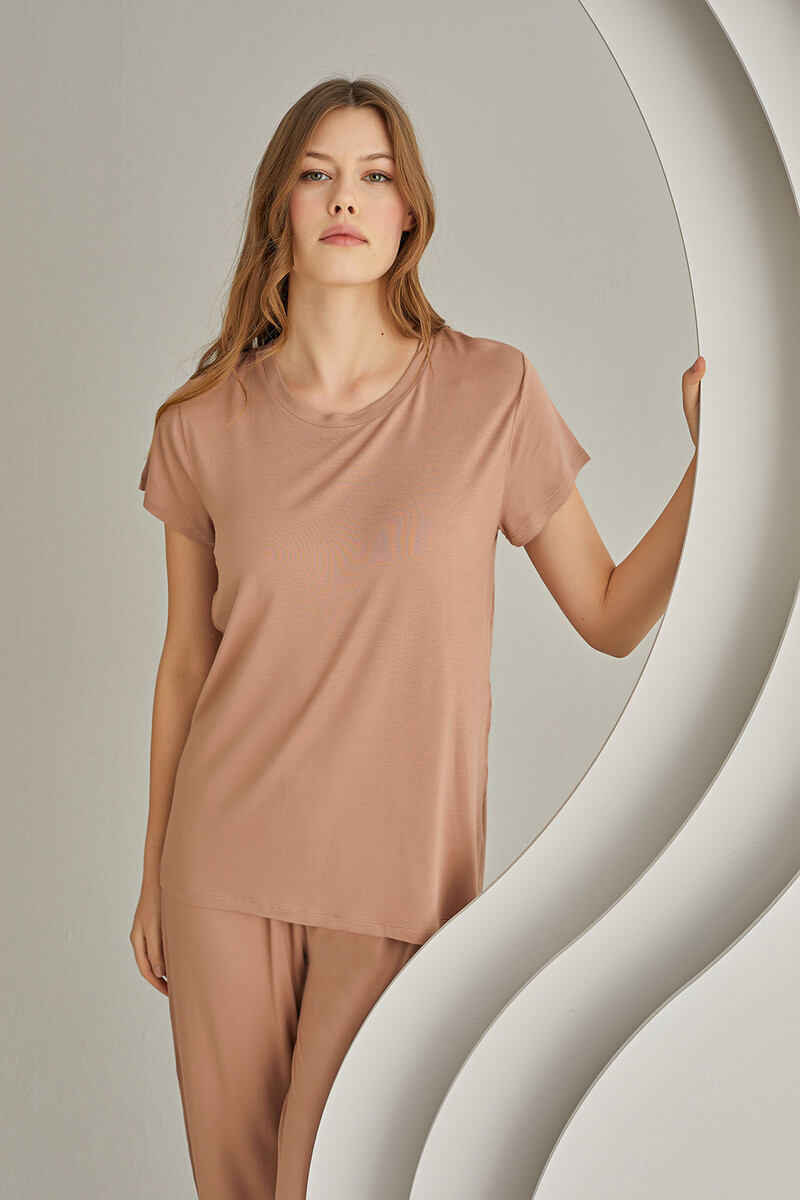 Vizon Ten Rengi Viskon Sütyenli Pijama Takımı - 1