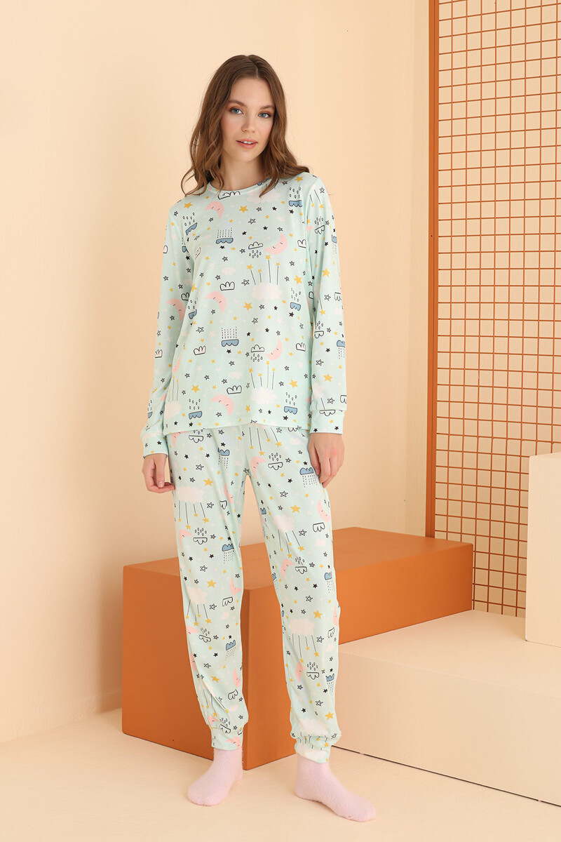 Yeşil Bulut Desenli Pijama Takımı - 2