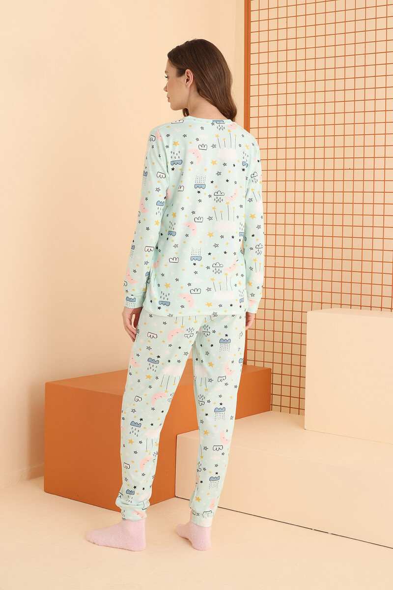 Yeşil Bulut Desenli Pijama Takımı - 4