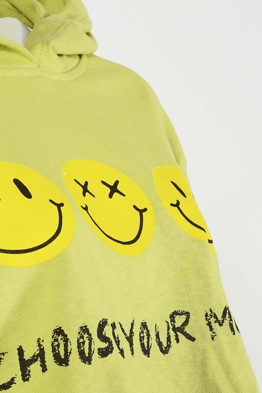 Yeşil Choose Your Mood Kapüşonlu Crop Sweatshirt - Thumbnail