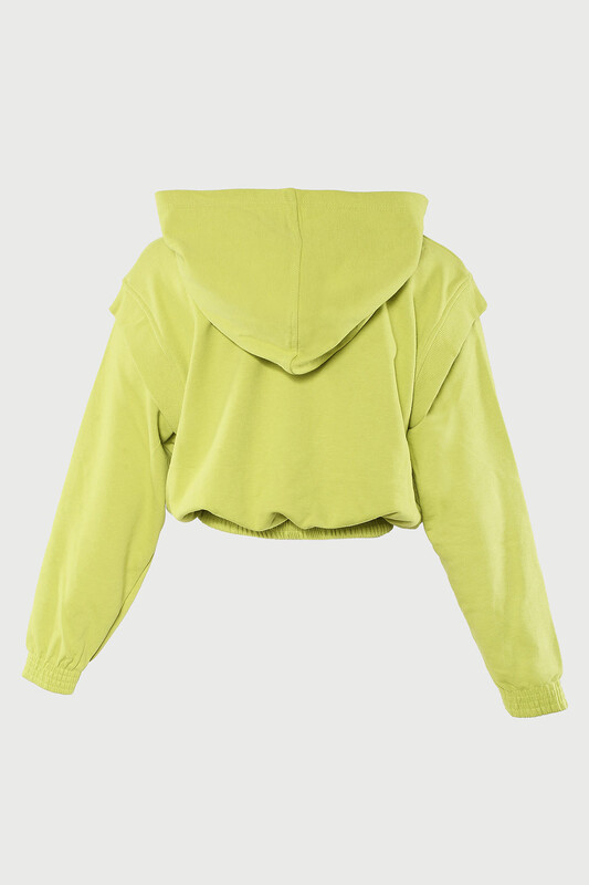 Yeşil Choose Your Mood Kapüşonlu Crop Sweatshirt - Thumbnail