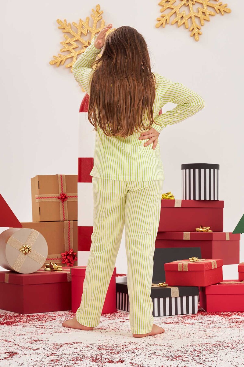 Yeşil Çizgili Just For Fun Çocuk Pijama Takımı - 3