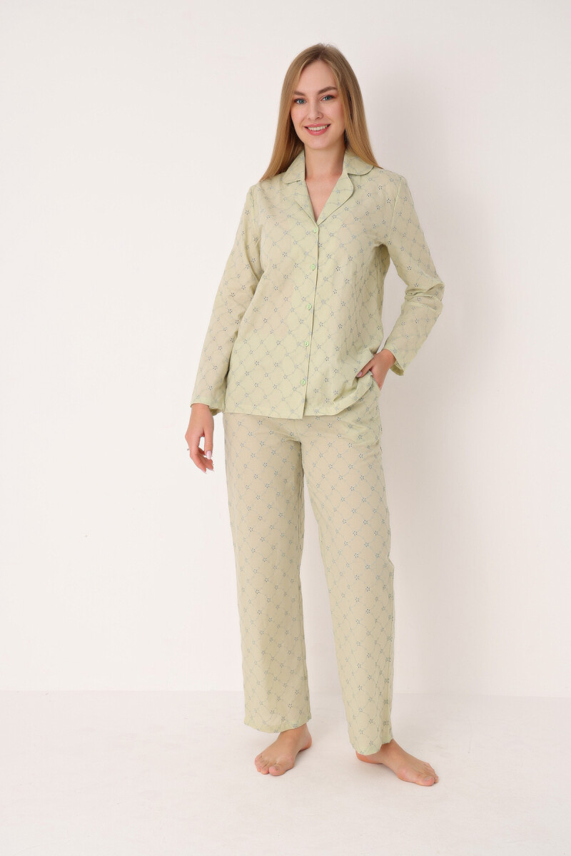Yeşil Dahlia Önden Düğmeli Pijama Takım - 2
