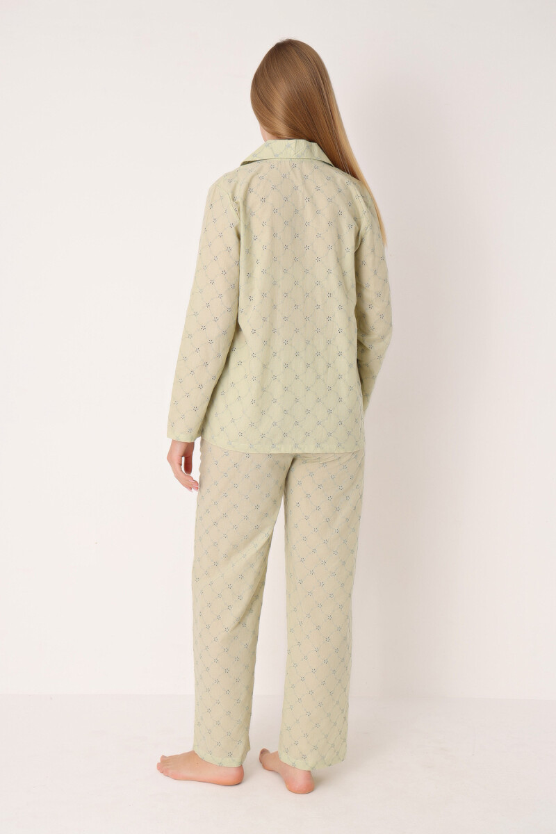 Yeşil Dahlia Önden Düğmeli Pijama Takım - 3