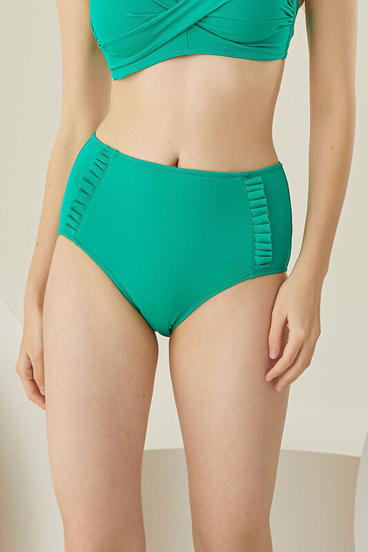 Yeşil Fırfırlı Yüksek Bel Tek Alt Bikini 