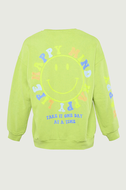 Yeşil Happy Printed Sweatshirt - Thumbnail