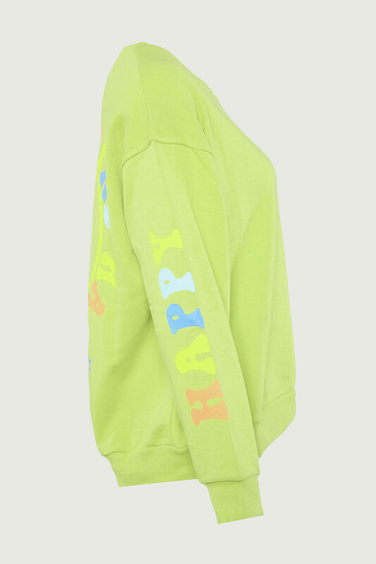 Yeşil Happy Printed Sweatshirt - Thumbnail