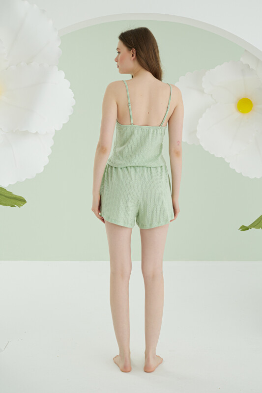 Yeşil İnce Askılı Kurdele Şortlu Pijama Takımı - NBB