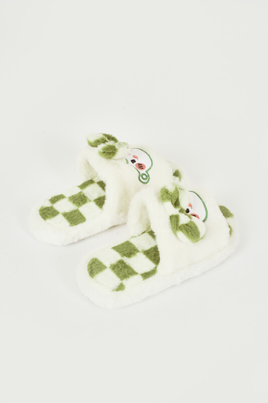 Yeşil Kare Pofuduk Ev Terliği - NBB