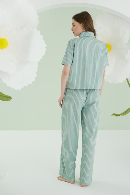 Yeşil Kurdele Önden Düğmeli Pijama Takım - NBB