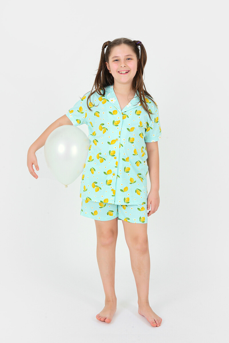 Yeşil Limon Desenli Çocuk Şort Pijama Takımı - 1