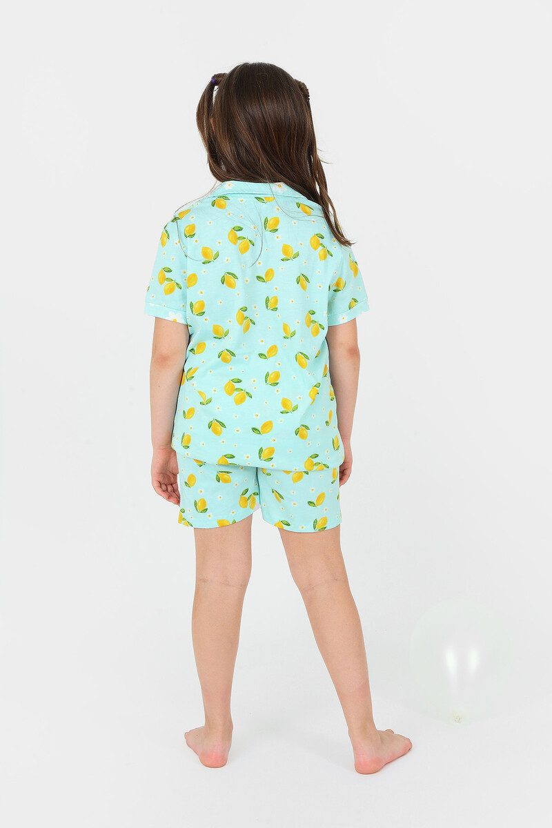Yeşil Limon Desenli Çocuk Şort Pijama Takımı - 4