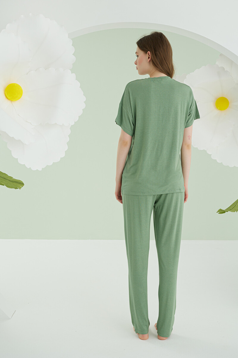 Yeşil Modal V Yaka Pijama Takımı - 3