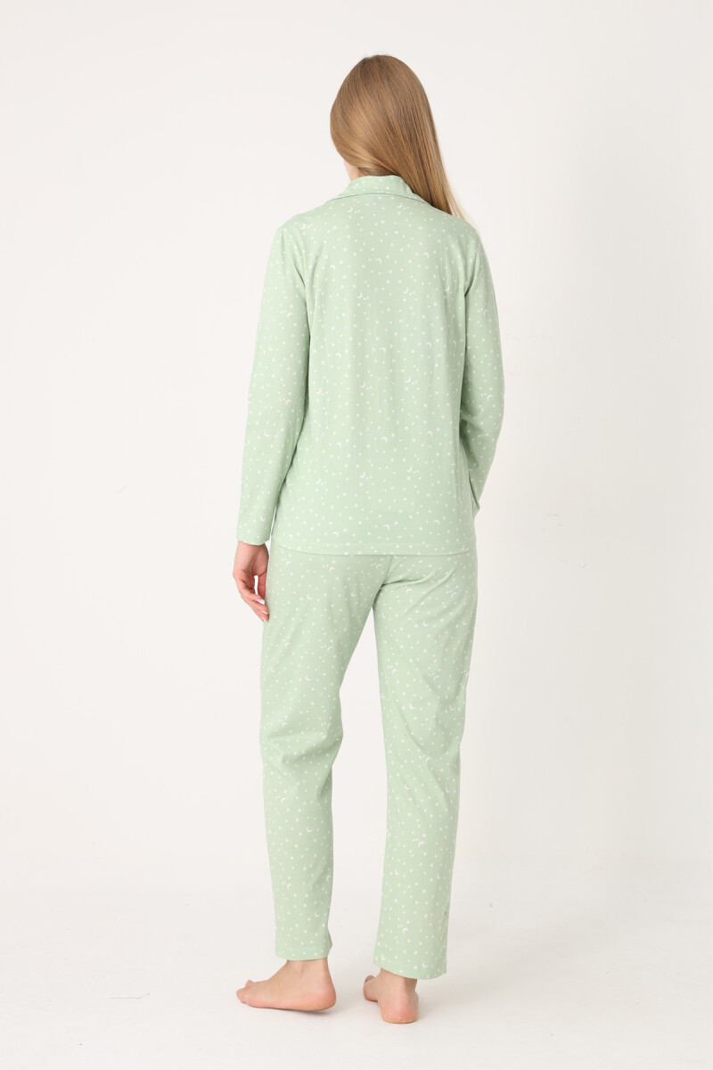 Yeşil Moon And Stars Önden Düğmeli Pijama Takım - 2