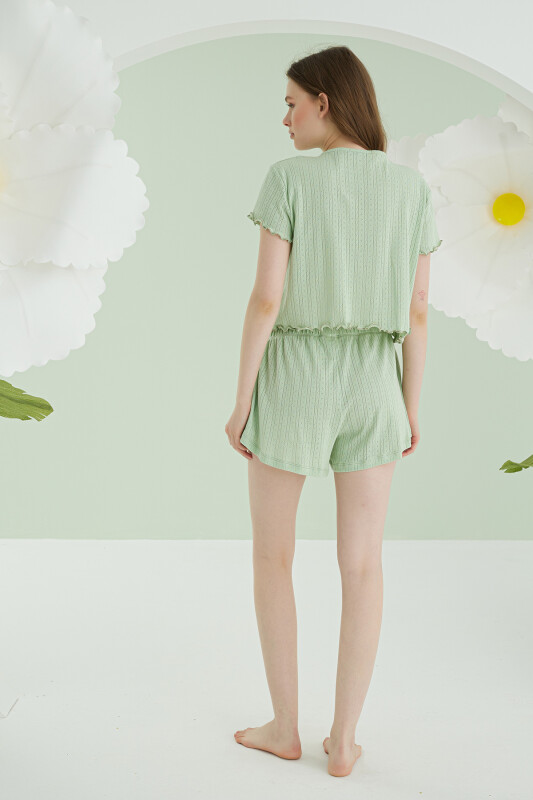 Yeşil Önden Düğmeli Crop Şort Takım - NBB