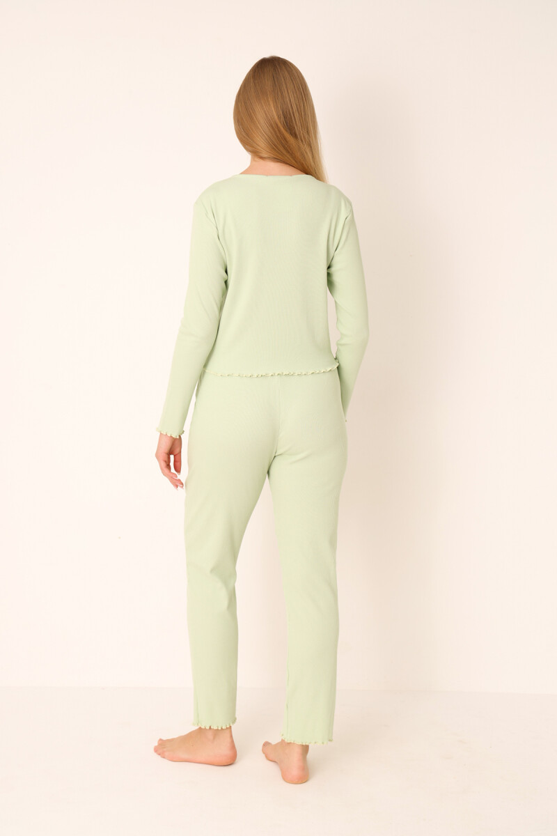 Yeşil Önden Düğmeli Pijama Takımı - 2
