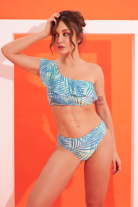 Yeşil Palmiye Tek Omuz Askılı Tek Üst Bikini - LOYA