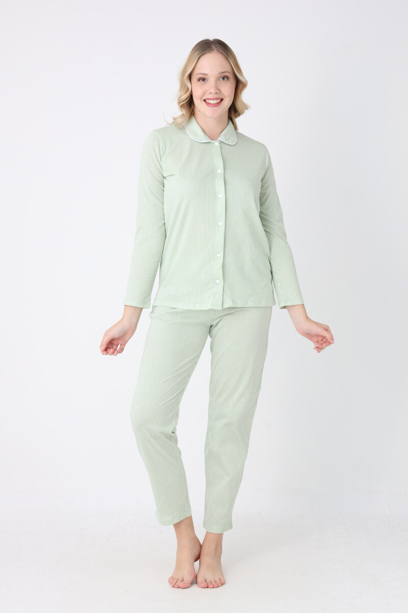 Yeşil Sleepy Önden Düğmeli Pijama Takım - 1