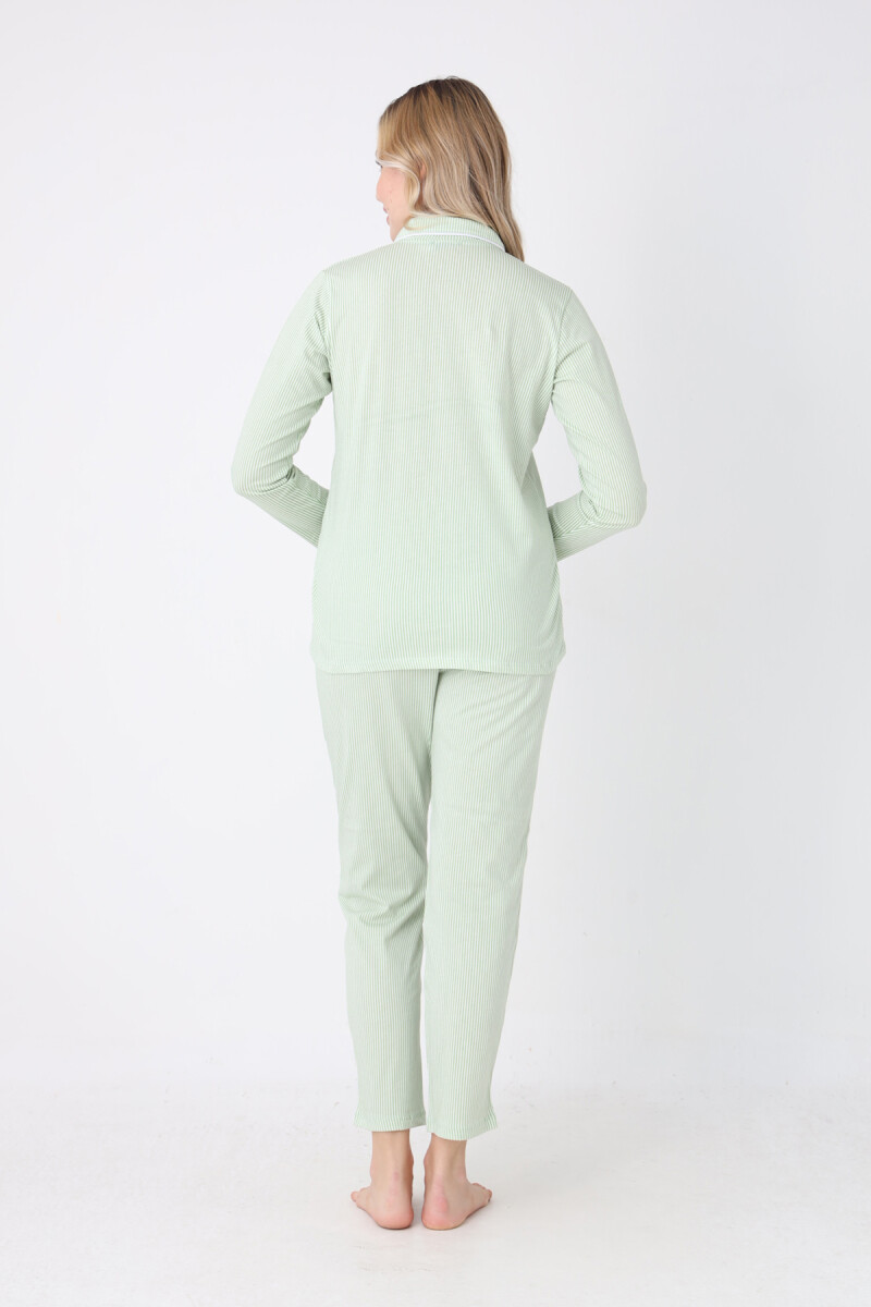 Yeşil Sleepy Önden Düğmeli Pijama Takım - 2