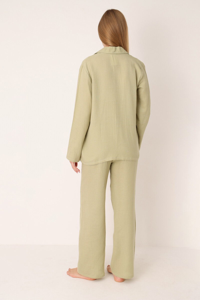 Yeşil Straight Önden Düğmeli Pijama Takım - 2