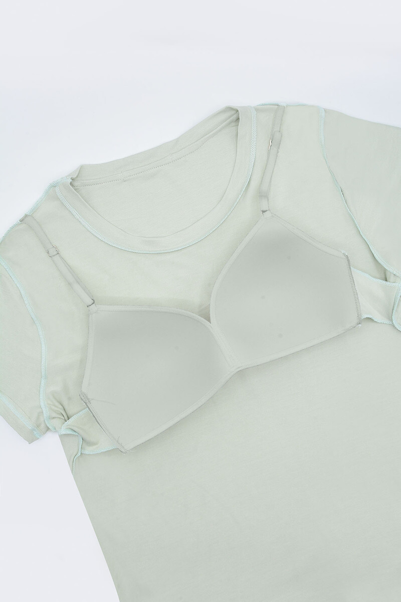 Yeşil Viskon Sütyenli Pijama Takımı - 4
