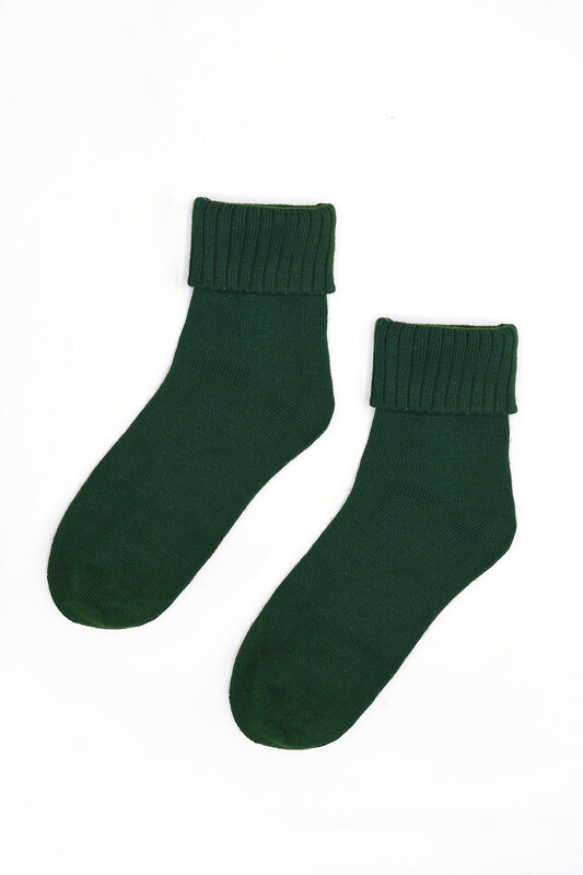 Yeşil Yünlü Soft Kıvrık Soket Çorap - Thumbnail
